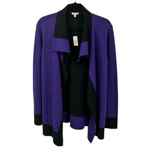 Talbots Open Front Cardigan Sweater‎ Purple Black Medium NWT